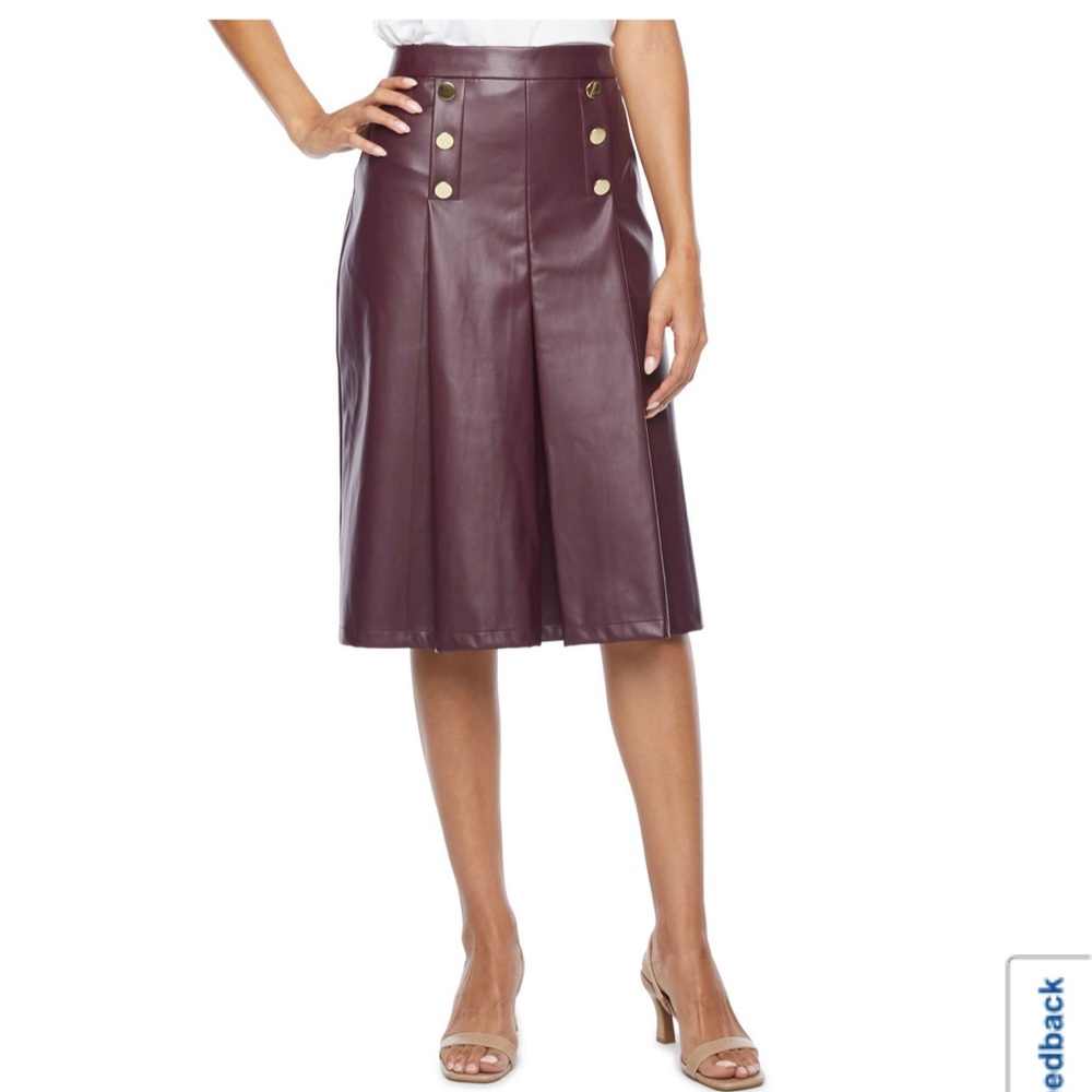 NWT Liz Claiborne Women Plus Size Wine Tasting Faux-Leather A-Line Skirt